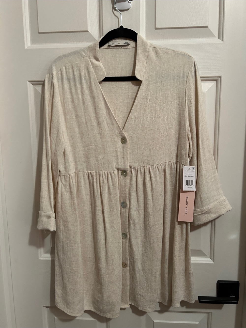 Black Tape_ Cream Button-Front Peasant Tunic